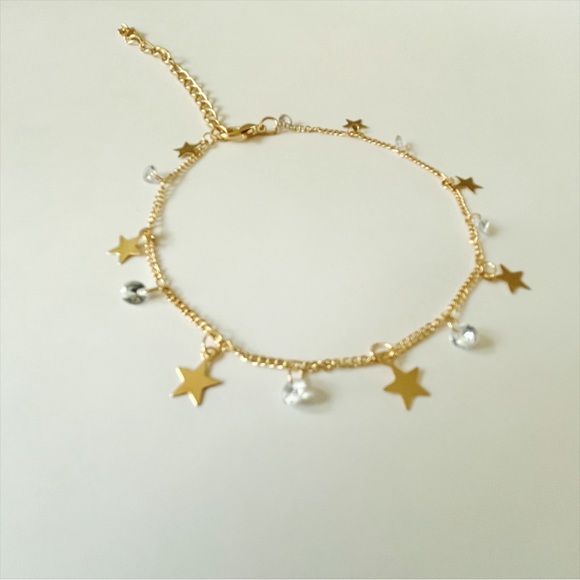 Dainty Minimalistic Gold-tone Star Sparkle Charm Anklet Adj. Length - NWT - Picture 8 of 15